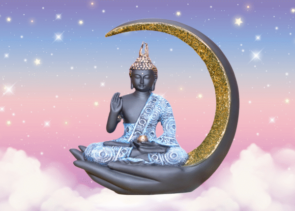 Meditating Buddha Full Glossy High Quality Fiber+Resin Statue with pearl finish.15”inch Big Buddha Statue for Home, Office Decor.